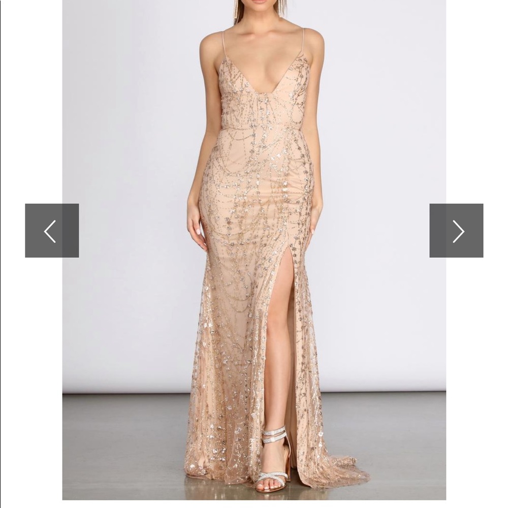 Windsor Camille Glitter & Mesh cross back dress